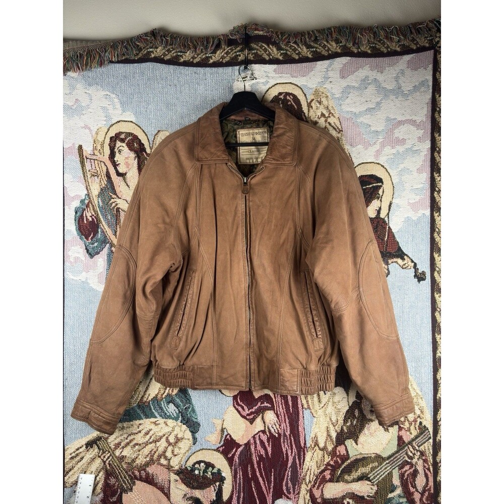 RARE Vtg Members Only Mens Sz 44 Suede Leather Pattern Lined Bomber Jacket Brown
